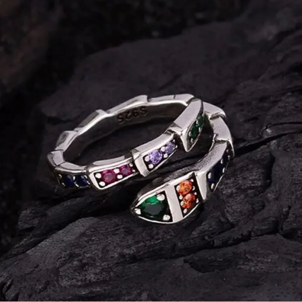 The Multi-Colored Serpent Ring in 925 silver